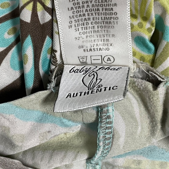 Baby Phat Halter Dress L Boho Floral Print Aqua Brown Asymmetrical Hem Y2K Retro - Picture 8 of 14